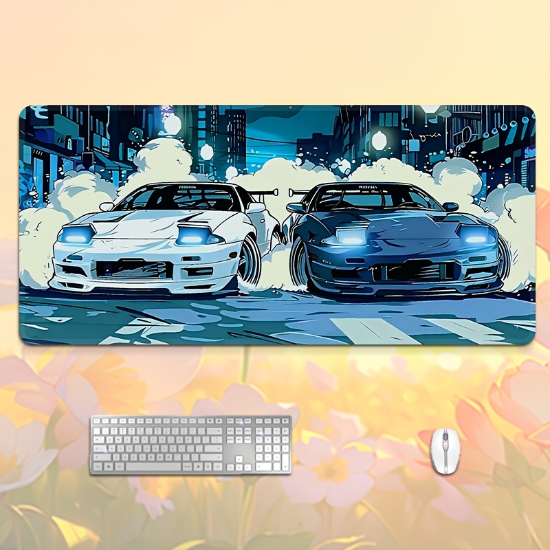 Desk Setup For Two Laptops - Two White Sports Cars Large Mouse