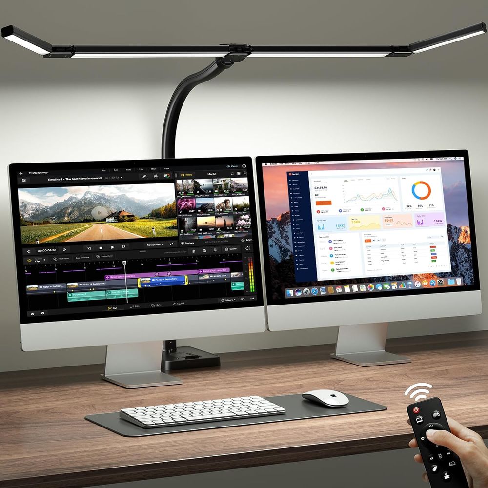Desk Setup Dual Monitor - 42-inch LED Desk Lamp with Adjustable