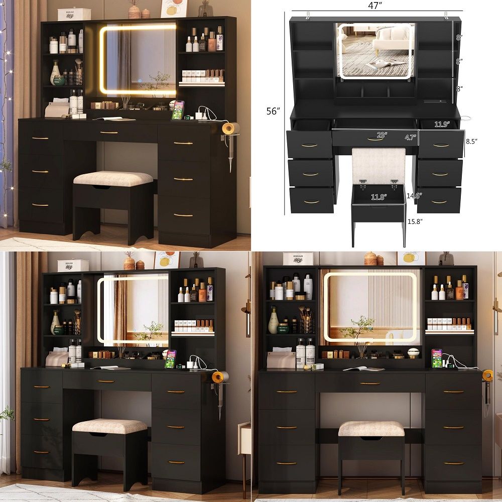 Desk Vanity Setup - 47 inch Large Vanity Desk w