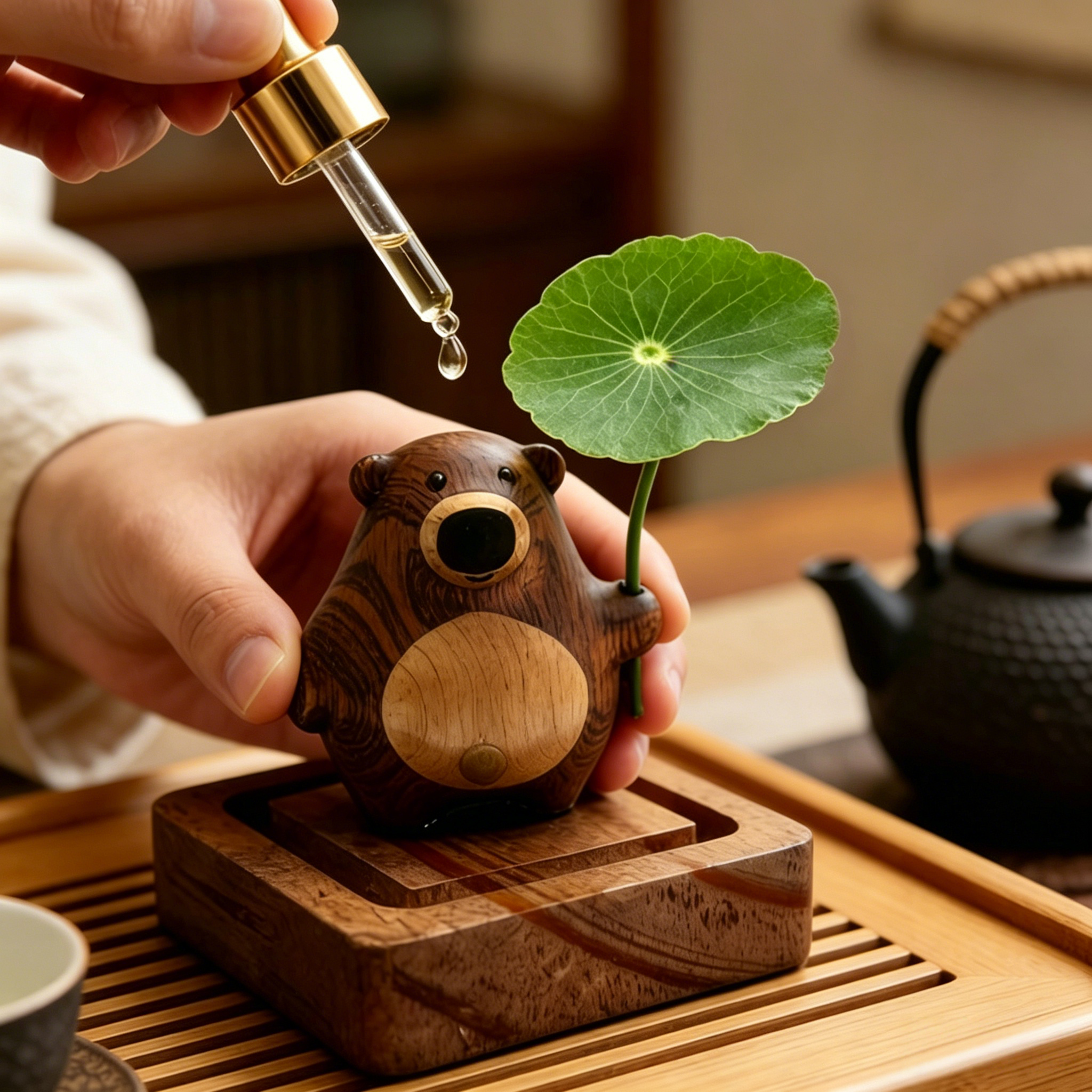 Desk Setup Essentials - Cute Bear Aroma Diffuser Wood Creative