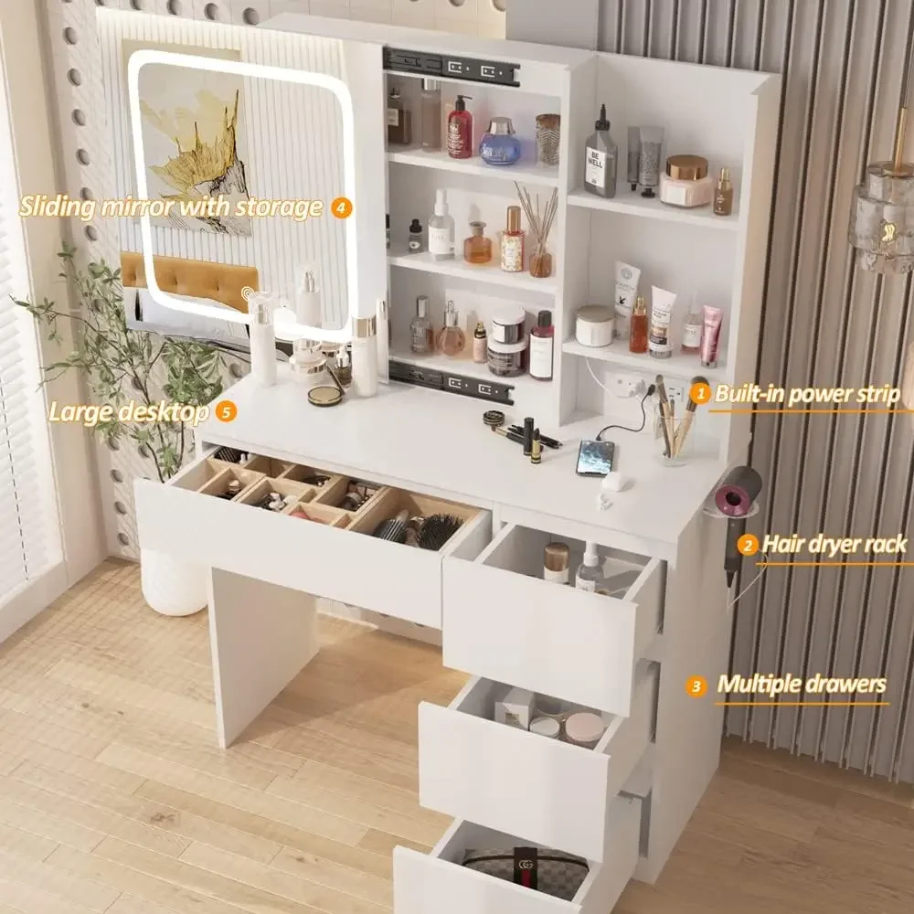 Desk Vanity Setup - Make Up Vanity Desk with Charging