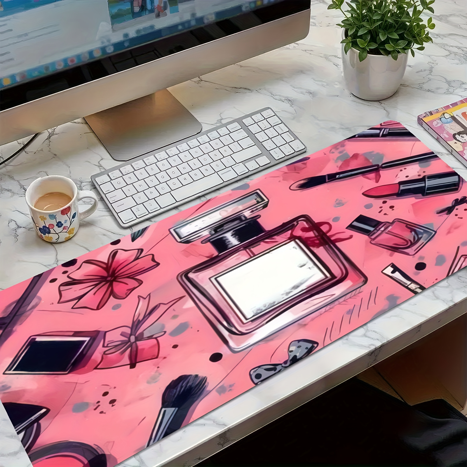 Desk Setup For Studying - Perfume Lipstick Illustration Extended Mouse Pad