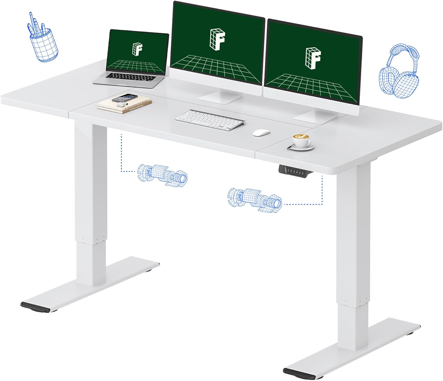 Desk Setup Dual Monitor - Large Electric Standing Desk with Dual