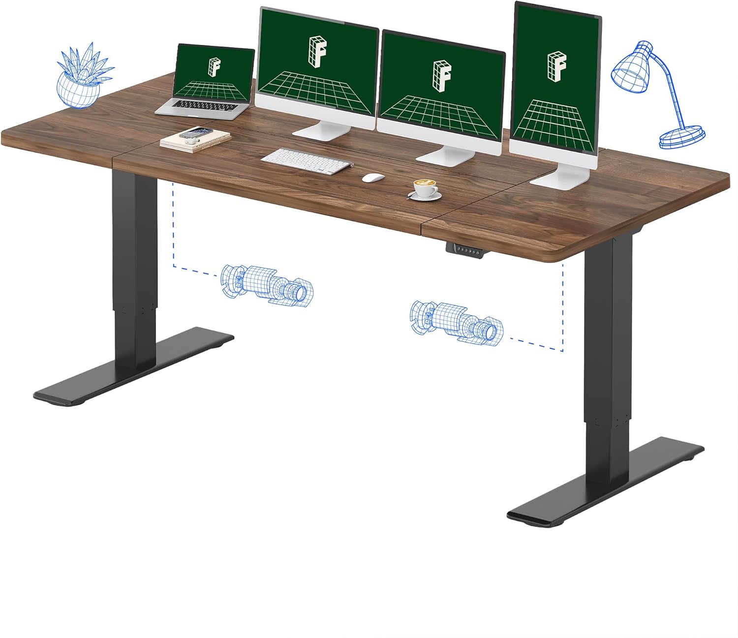 Desk Setup Dual Monitor - Electric Standing Desk with Dual Motor,