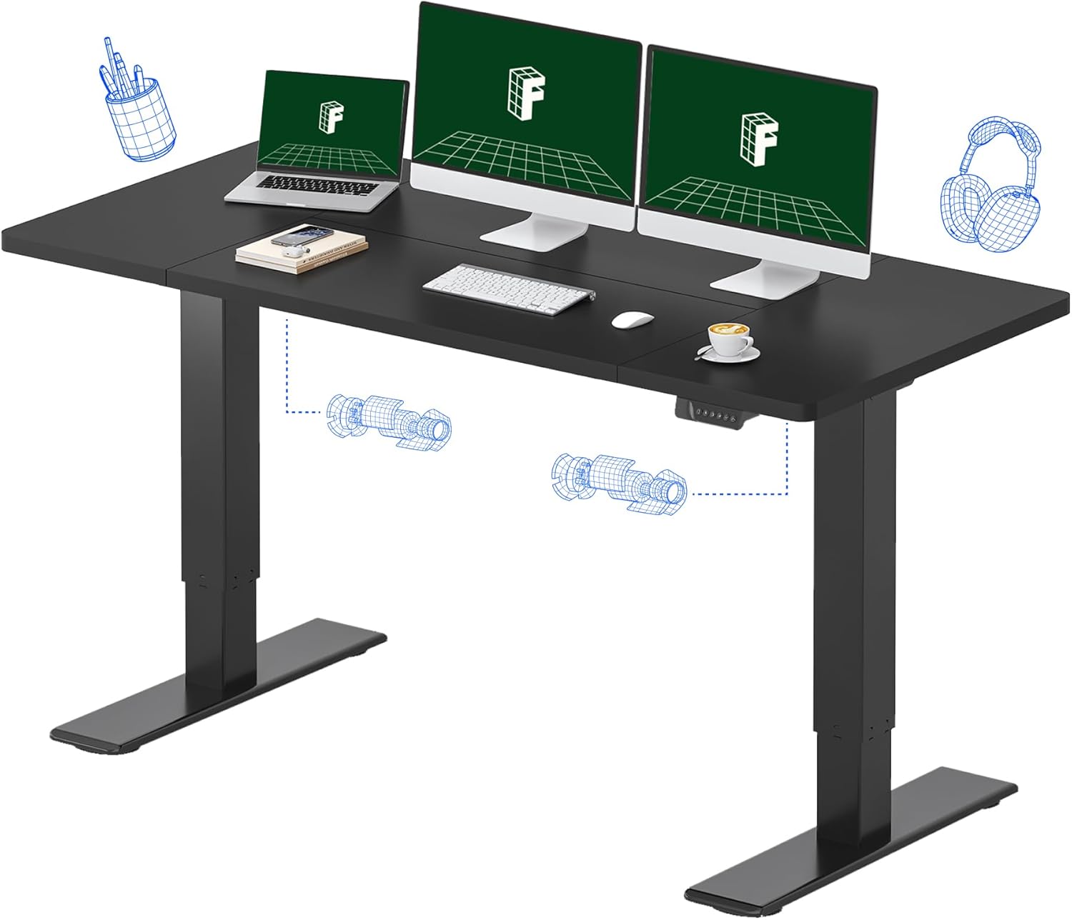 Desk Setup Dual Monitor - Electric Standing Desk with Dual Motors,