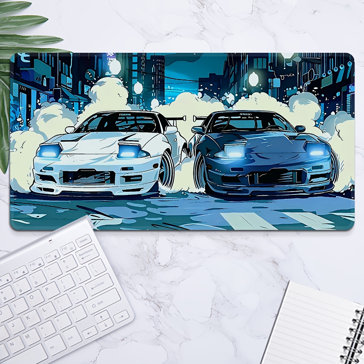 Two White Sports Cars Large Mo - Desk Setup For Two Laptops avaliação e preço