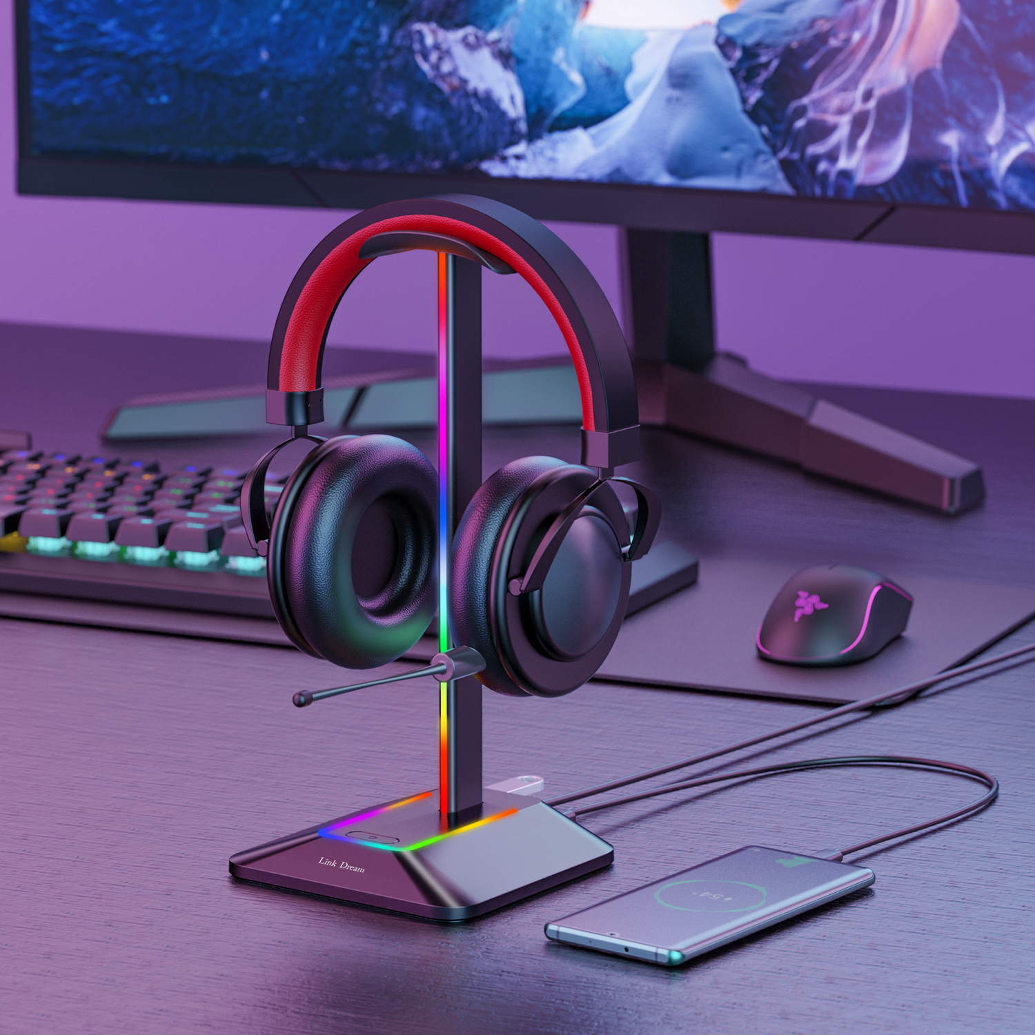 New Bee Z8 RGB Headphones Stan - Gaming Setup Desk avaliação e preço