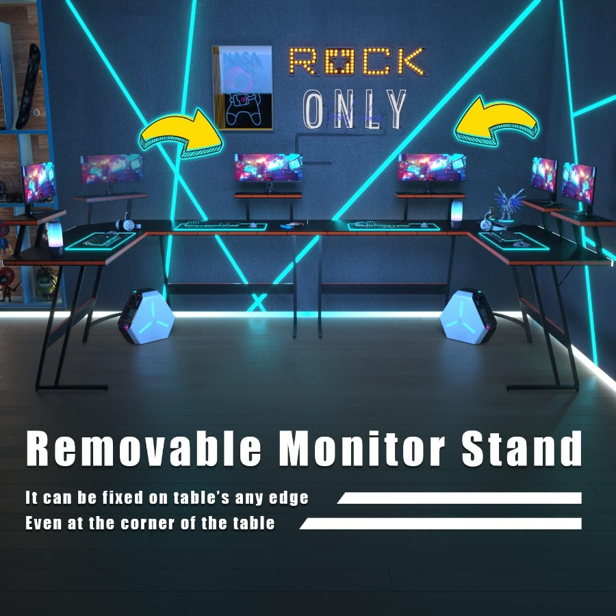 L Shaped Gaming Desk with Larg - Setup Desk Monitor avaliação e preço
