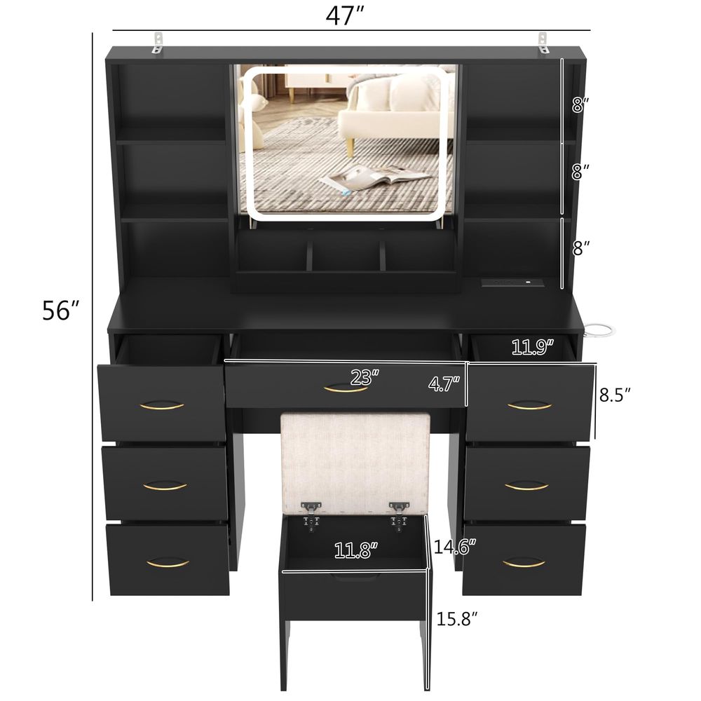 47 inch Large Vanity Desk w 7  - Desk Vanity Setup avaliação e preço