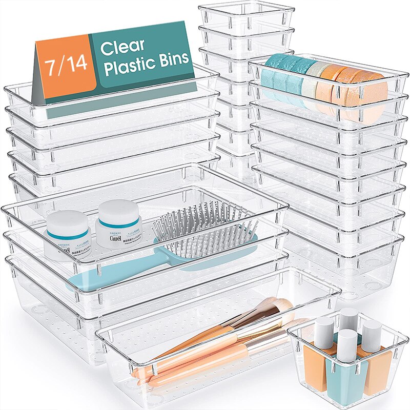 7/16Pcs Clear Plastic Drawer O - Desk Setup Kit avaliação e preço
