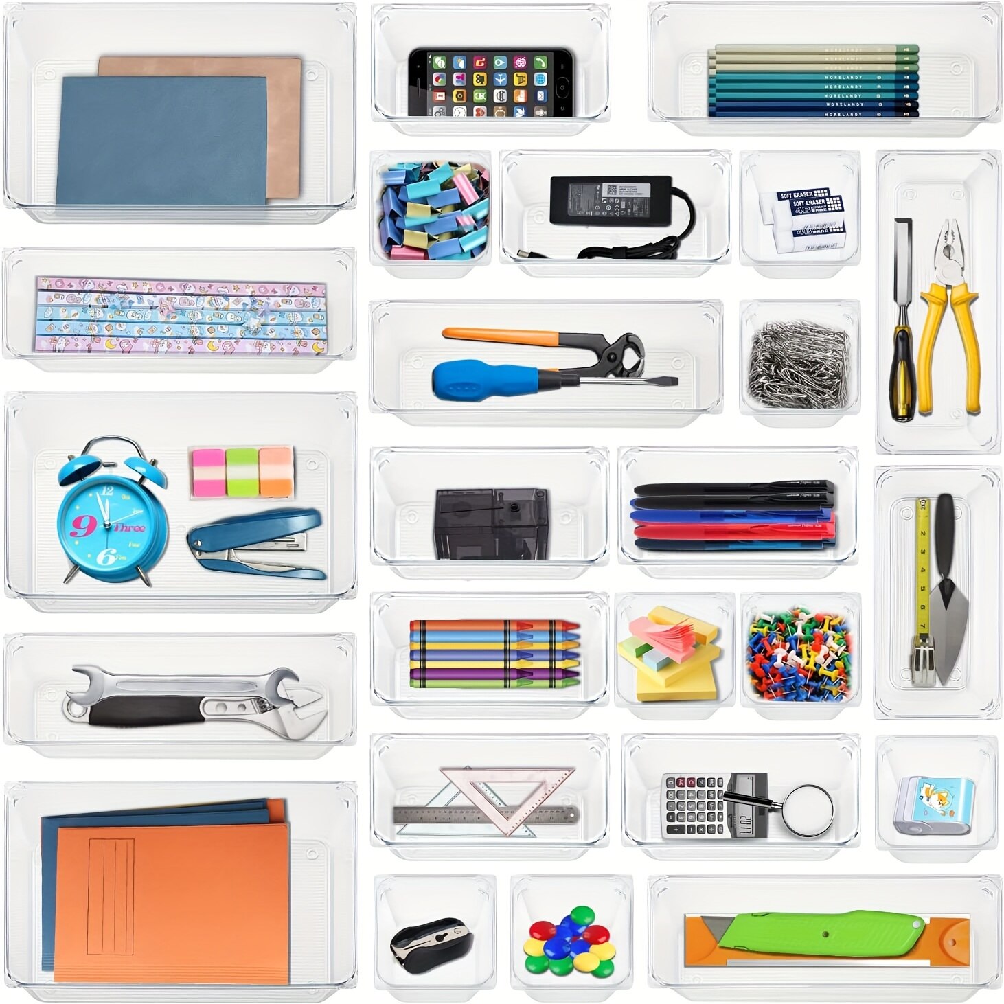 7/16Pcs Clear Plastic Drawer O - Desk Setup Kit avaliação e preço