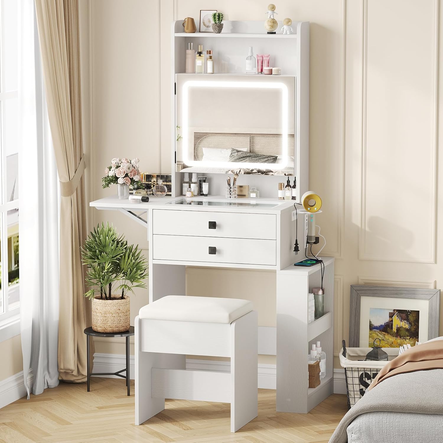 Small Makeup Vanity Desk with  - Desk Vanity Setup avaliação e preço