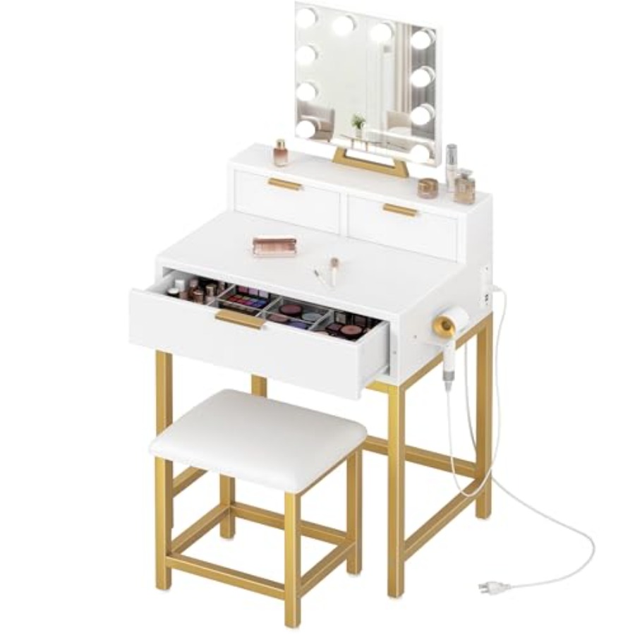 BOLUO Gold Makeup Vanity Desk  - Desk Vanity Setup avaliação e preço