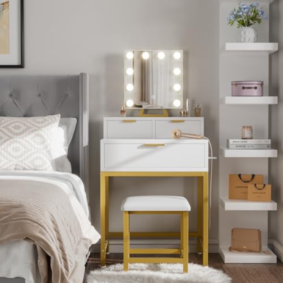 BOLUO Gold Makeup Vanity Desk  - Desk Vanity Setup avaliação e preço