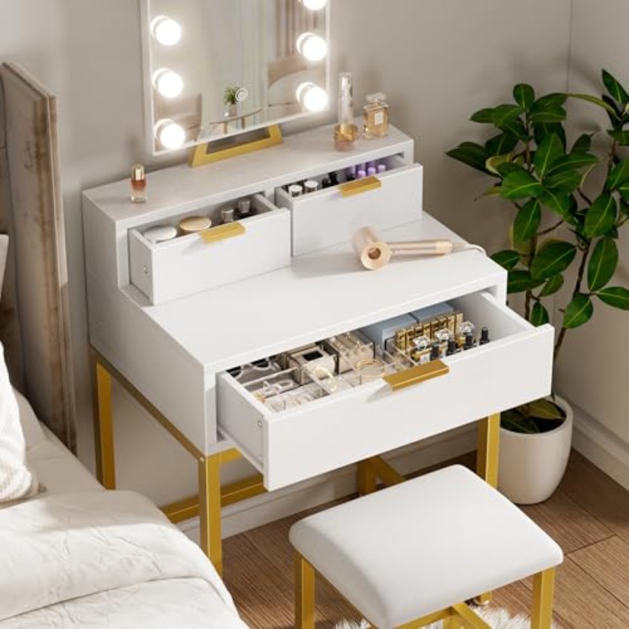 BOLUO Gold Makeup Vanity Desk  - Desk Vanity Setup avaliação e preço