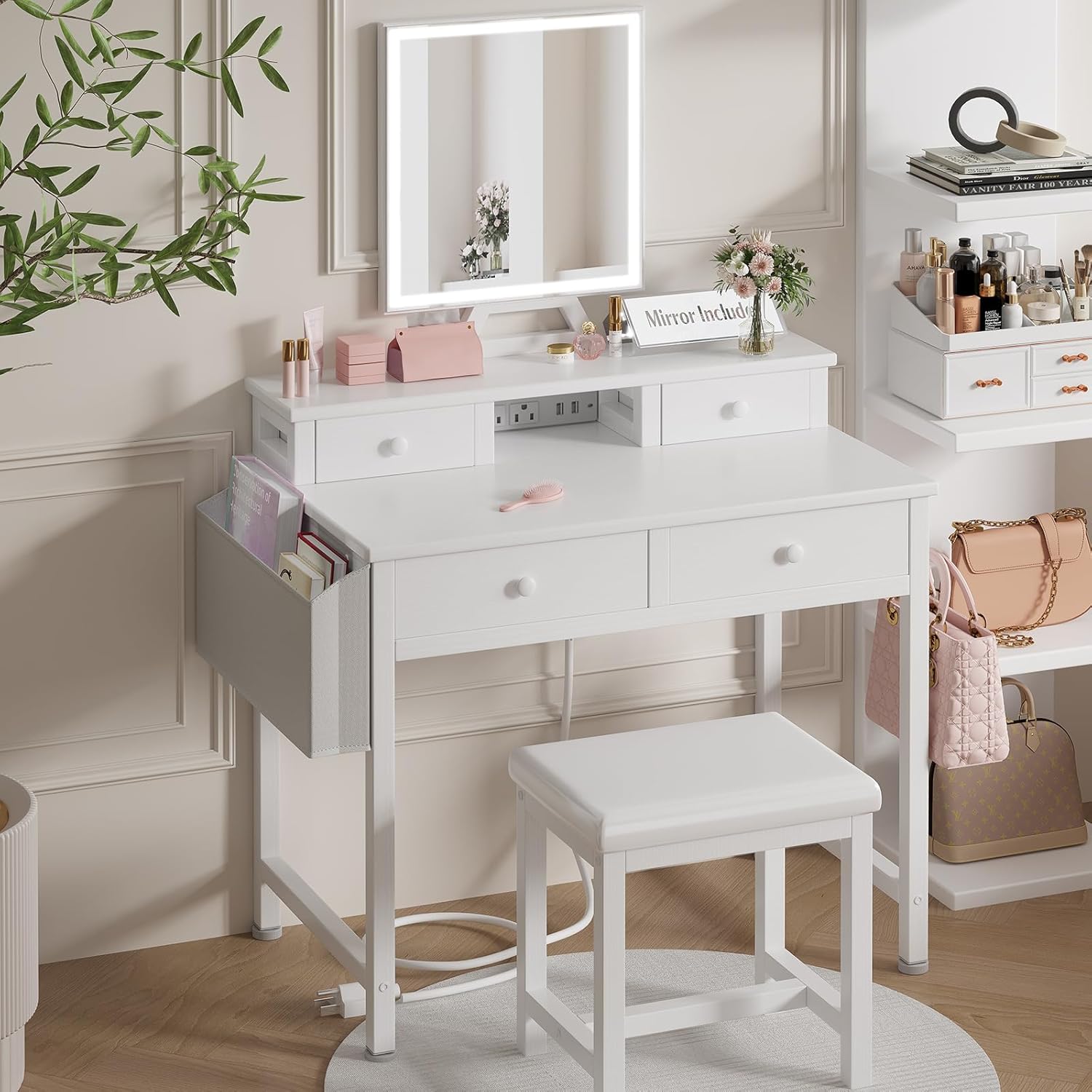 White Makeup Vanity Desk with  - Desk Vanity Setup avaliação e preço