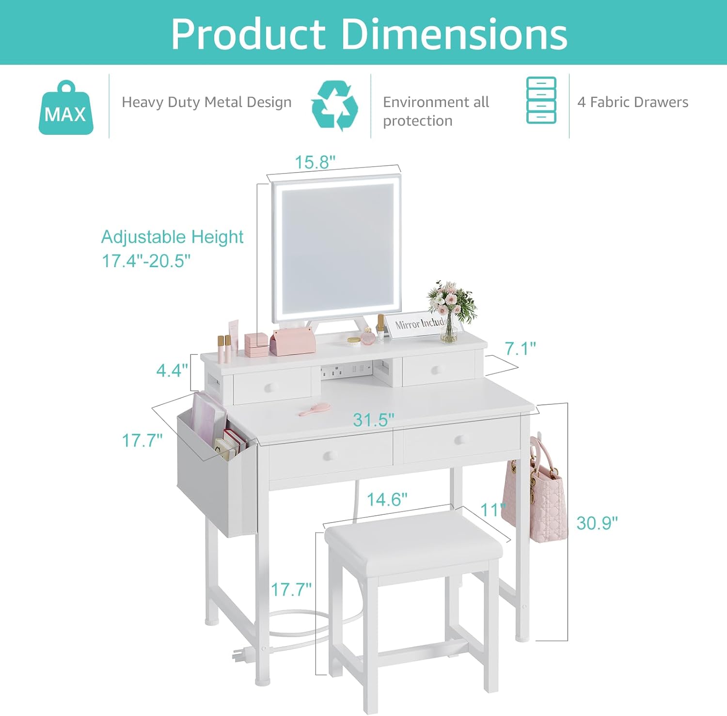 White Makeup Vanity Desk with  - Desk Vanity Setup avaliação e preço