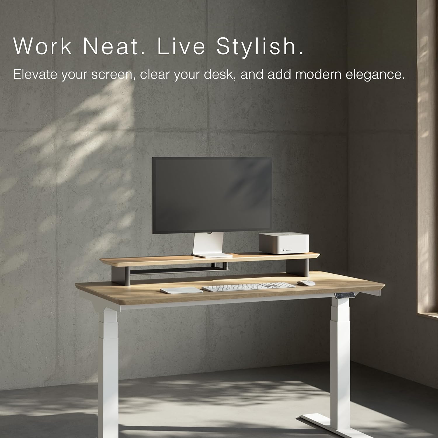 White Oak Dual‑Tier Ergonomic  - Desk Setup Dual Monitor avaliação e preço
