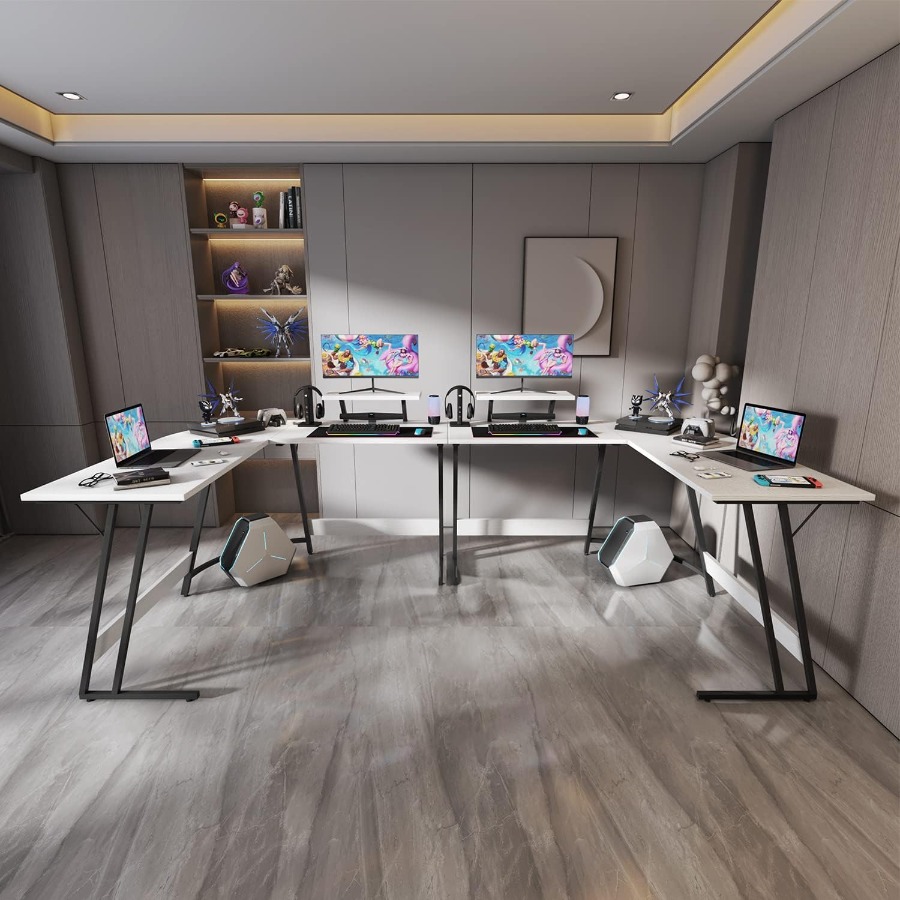 L Shaped Gaming Desk with Larg - Setup Desk Monitor avaliação e preço