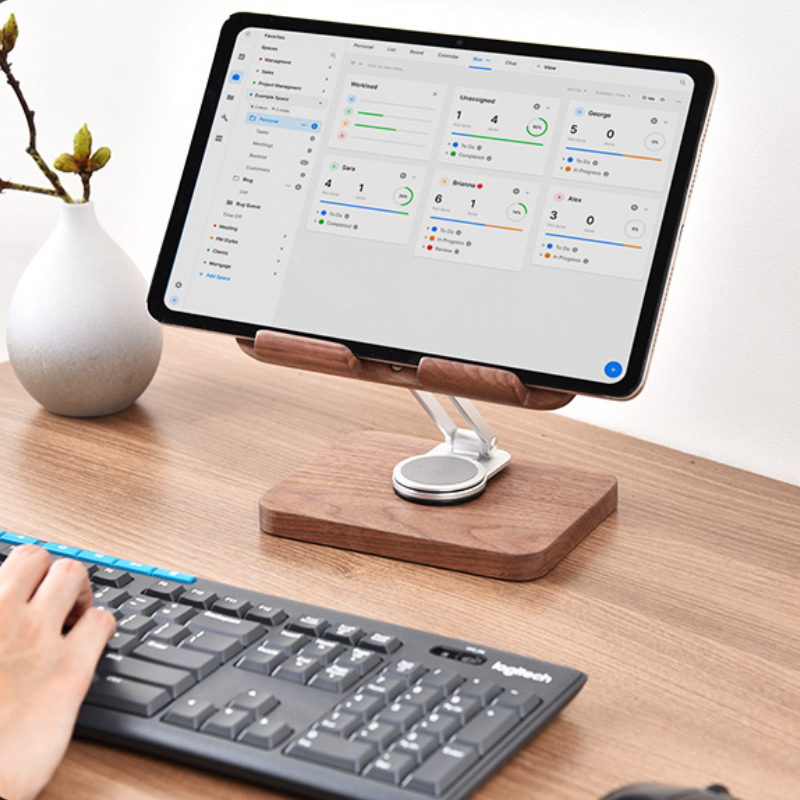 Black Walnut iPad Stand with 3 - Desk Setup For Studying avaliação e preço