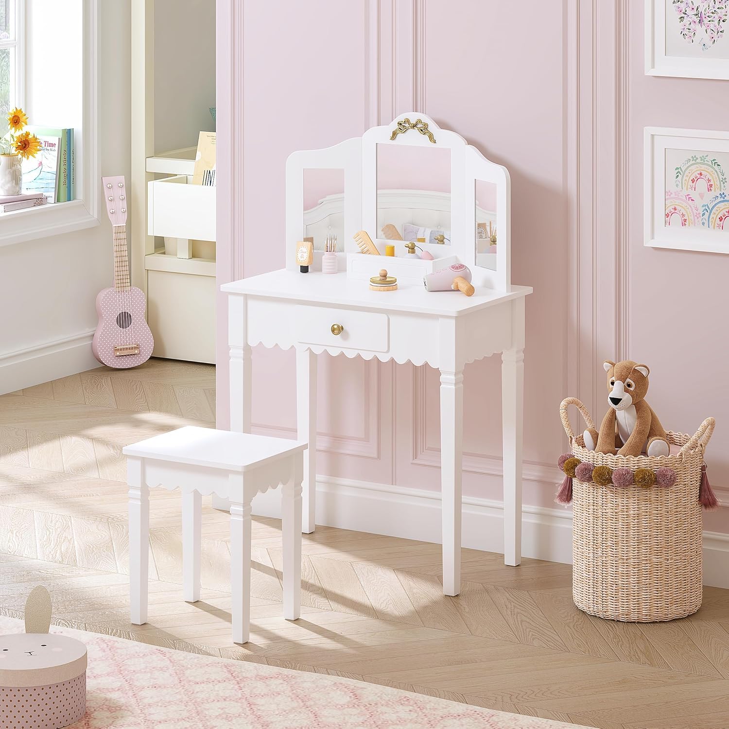 Kids Vanity Set with Mirror an - Desk Vanity Setup avaliação e preço