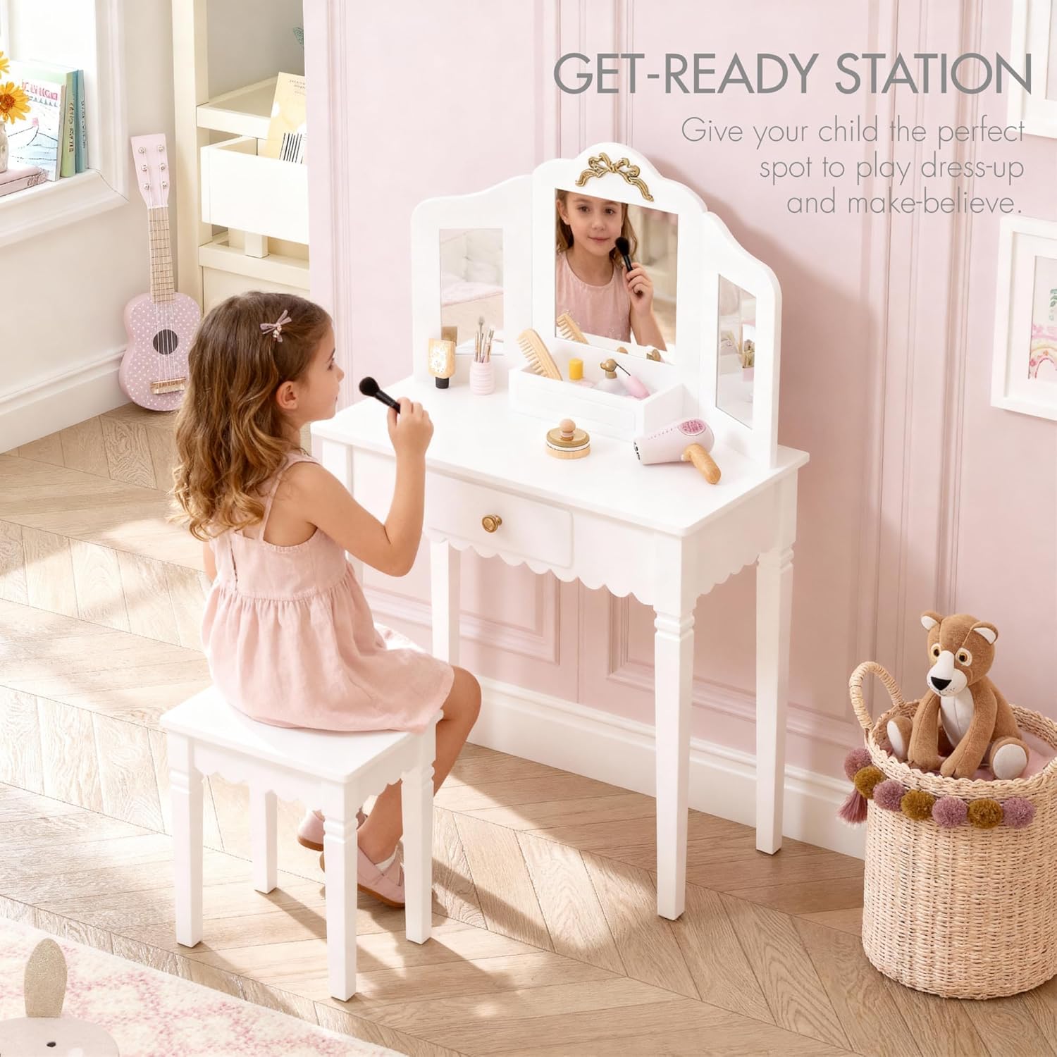 Kids Vanity Set with Mirror an - Desk Vanity Setup avaliação e preço