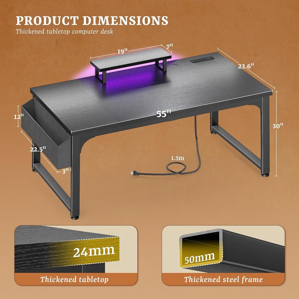 55 Inch LED Gaming Desk with P - Desk Setup Dual Monitor avaliação e preço