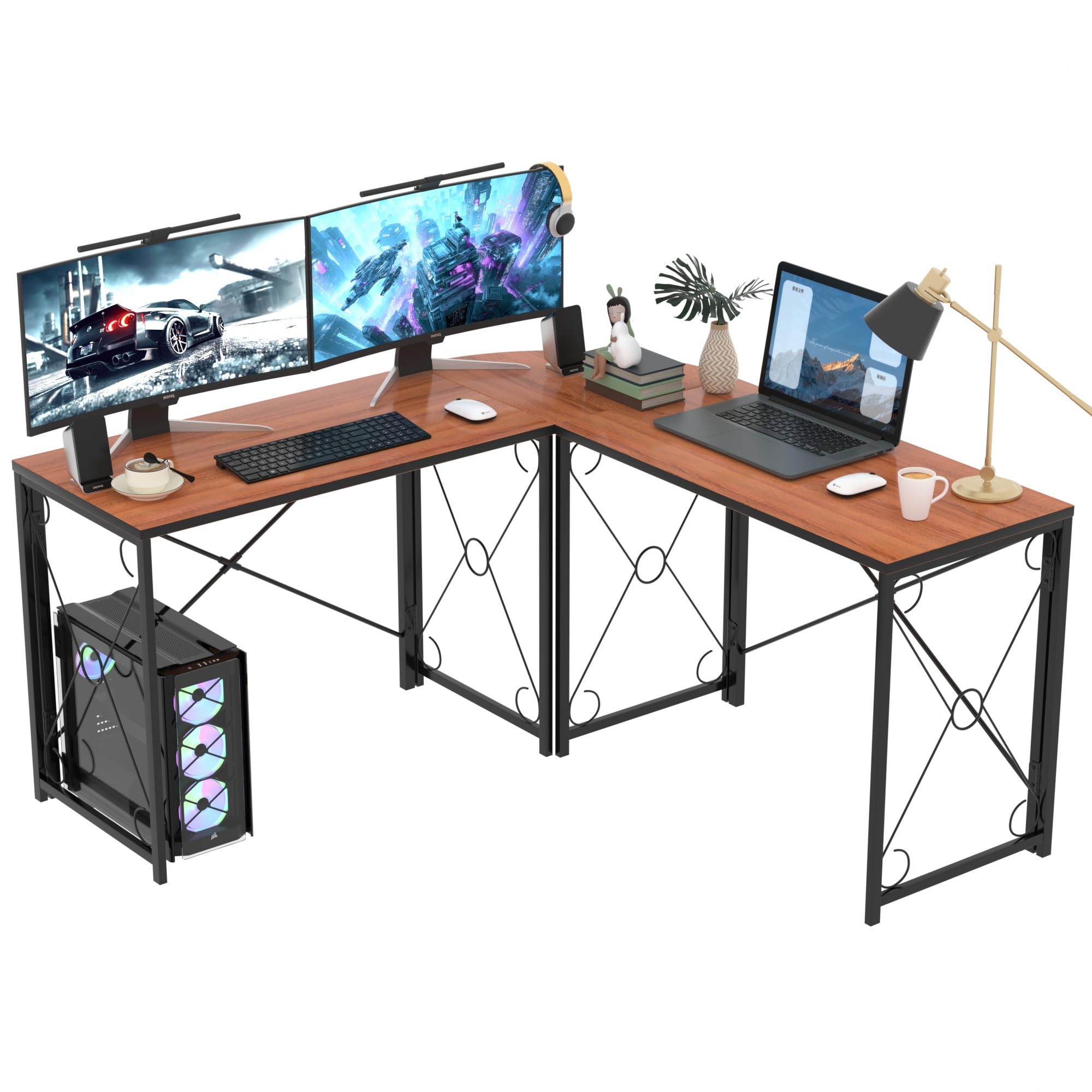 L-Shaped Computer Desk With Me - Desk Setup Dual Monitor avaliação e preço