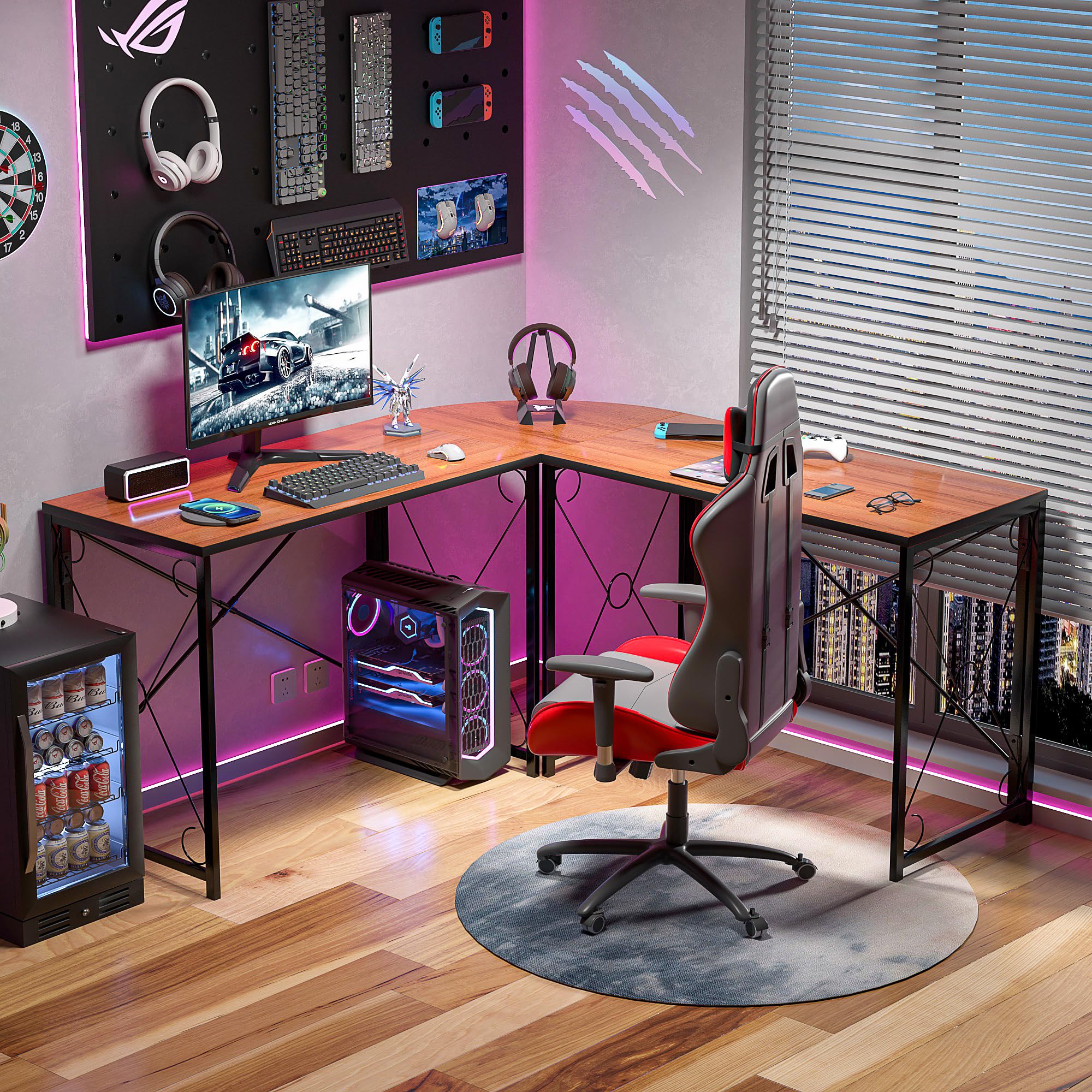 L-Shaped Computer Desk With Me - Desk Setup Dual Monitor avaliação e preço