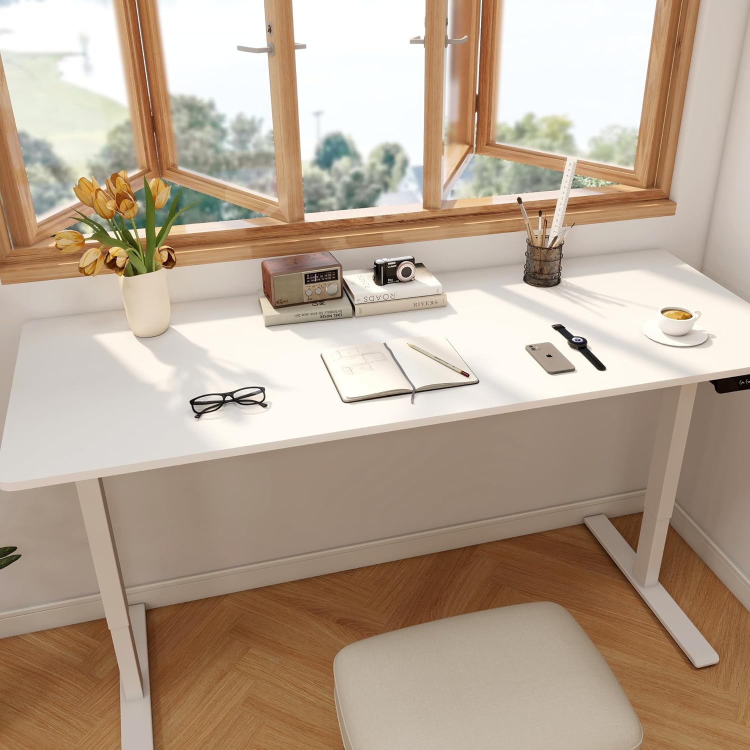 Large Electric Standing Desk w - Desk Setup Dual Monitor avaliação e preço