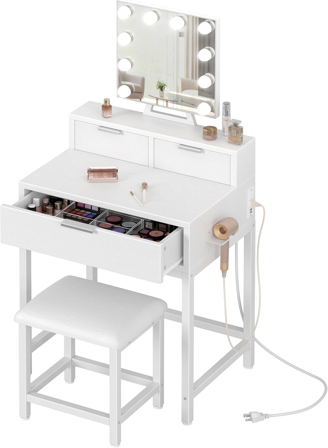 White Makeup Vanity Desk with  - Desk Vanity Setup avaliação e preço
