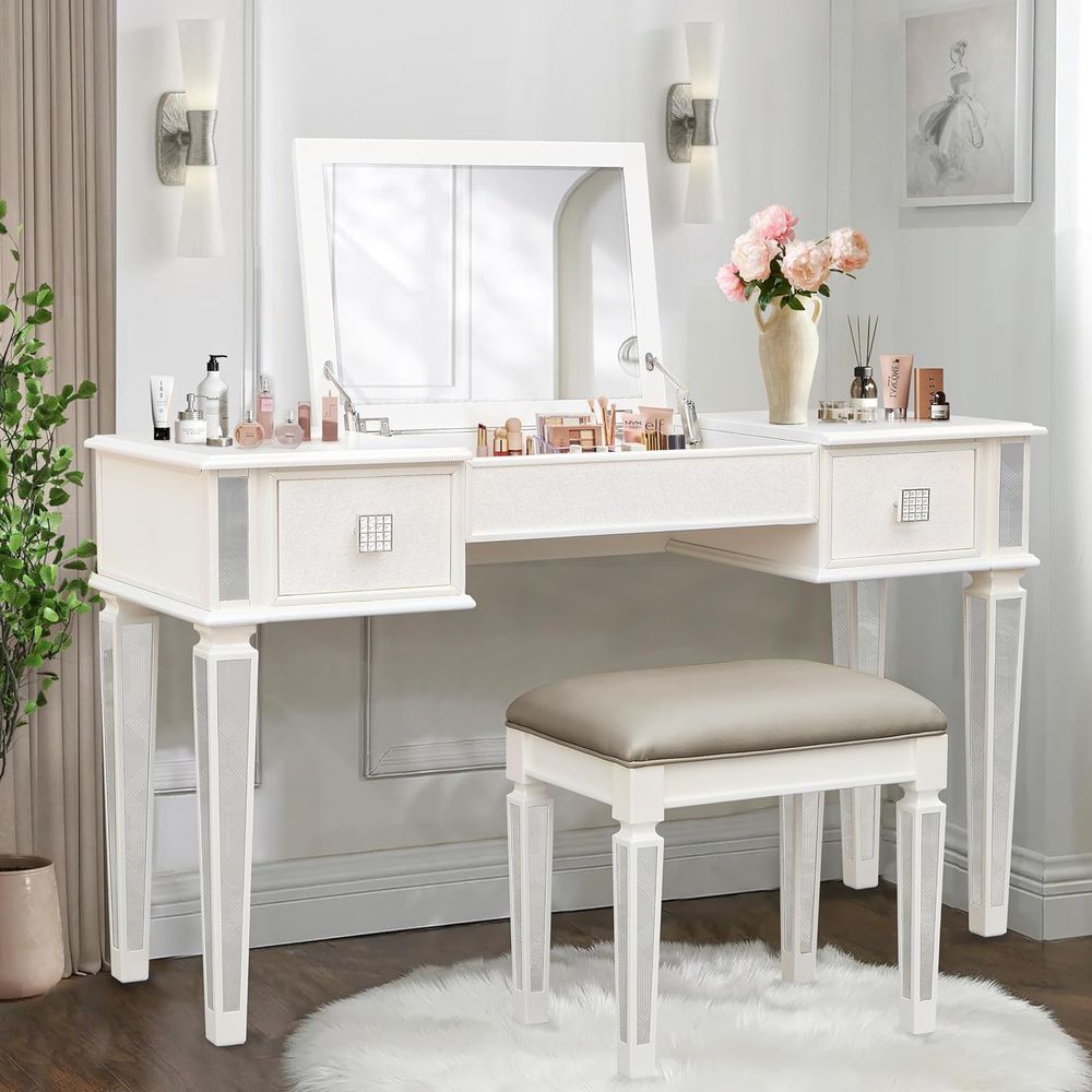 Mirrored Vanities Desk with De - Desk Vanity Setup avaliação e preço