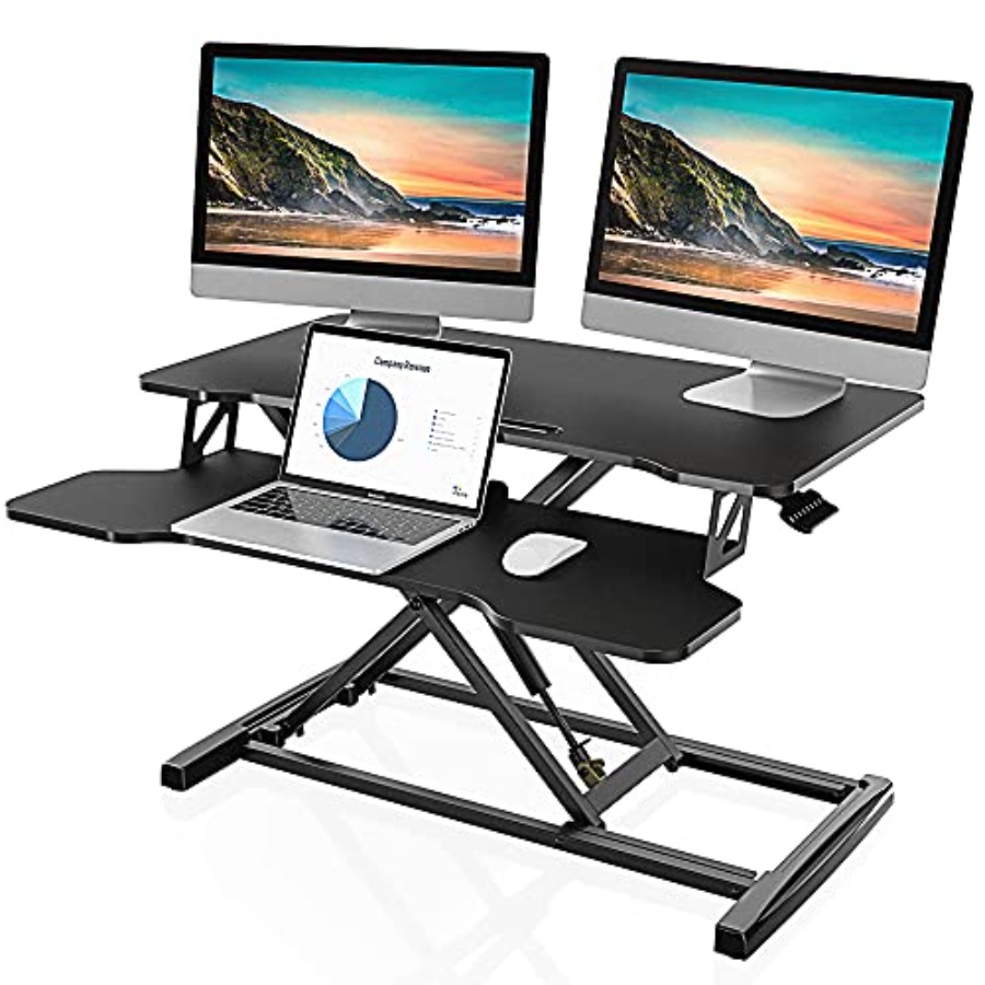 Office sit-stand desk converte - Desk Setup Dual Monitor avaliação e preço