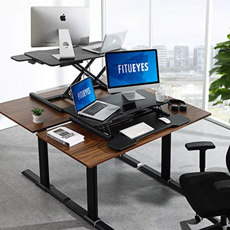 Office sit-stand desk converte - Desk Setup Dual Monitor avaliação e preço