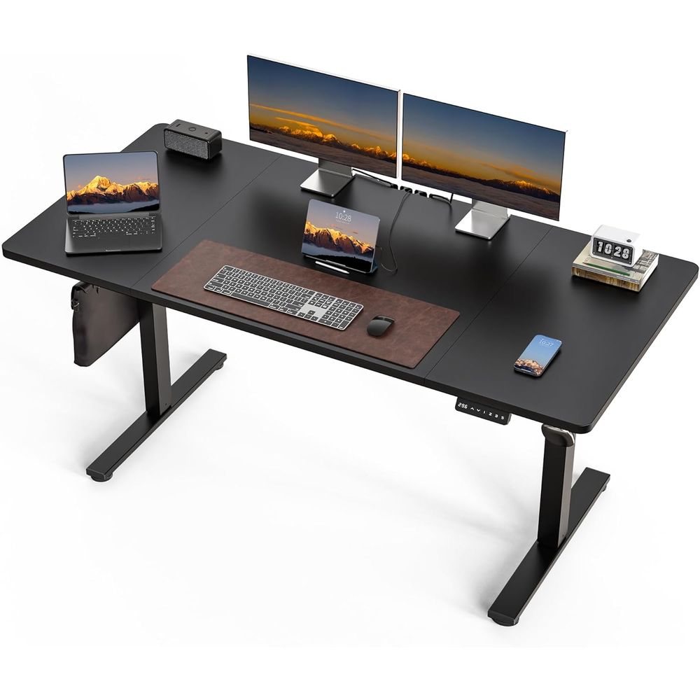Large 63x30 Electric Adjustabl - Desk Setup Dual Monitor avaliação e preço