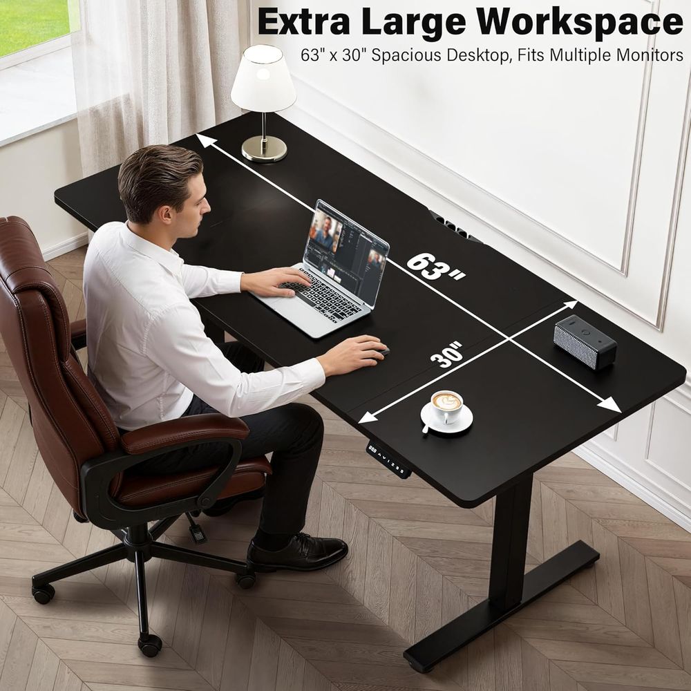 Large 63x30 Electric Adjustabl - Desk Setup Dual Monitor avaliação e preço