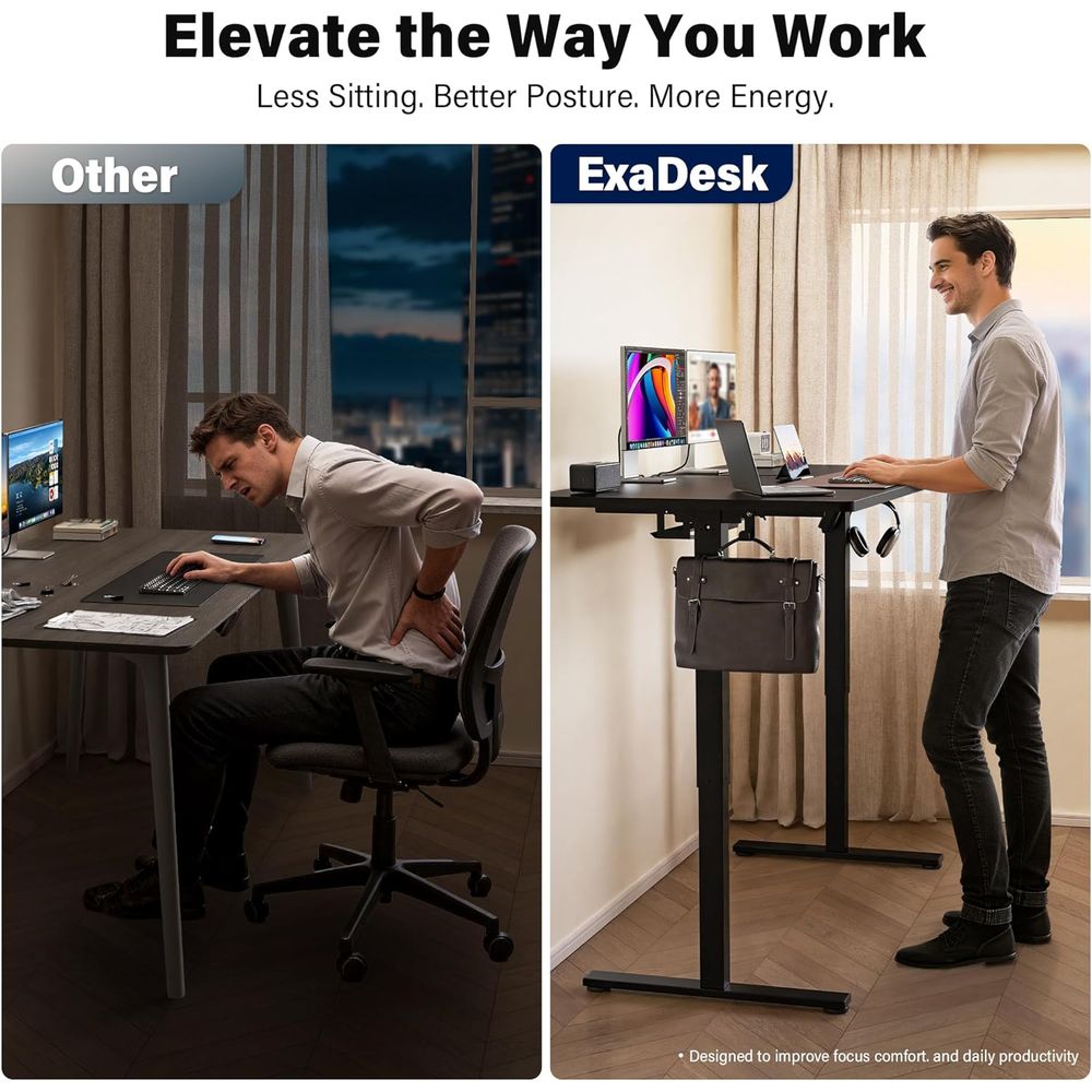 Large 63x30 Electric Adjustabl - Desk Setup Dual Monitor avaliação e preço