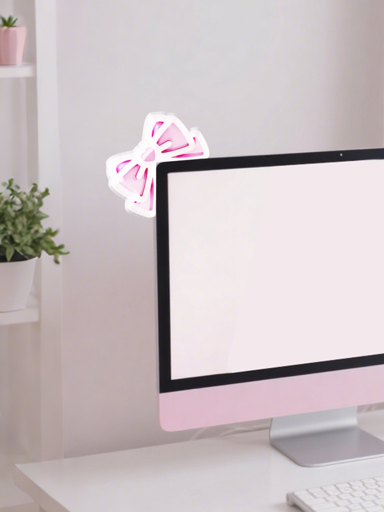 Kawaii Bow Monitor Decor Pink  - Gaming Setup Desk avaliação e preço