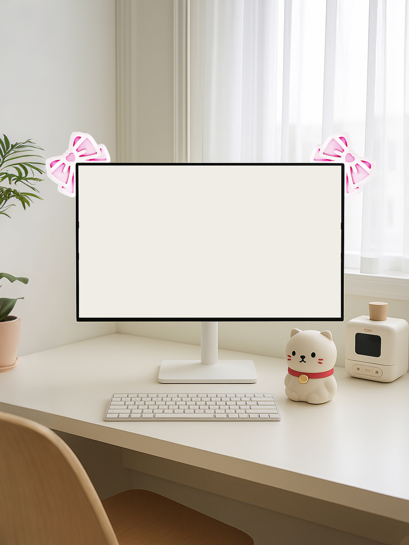 Kawaii Bow Monitor Decor Pink  - Gaming Setup Desk avaliação e preço