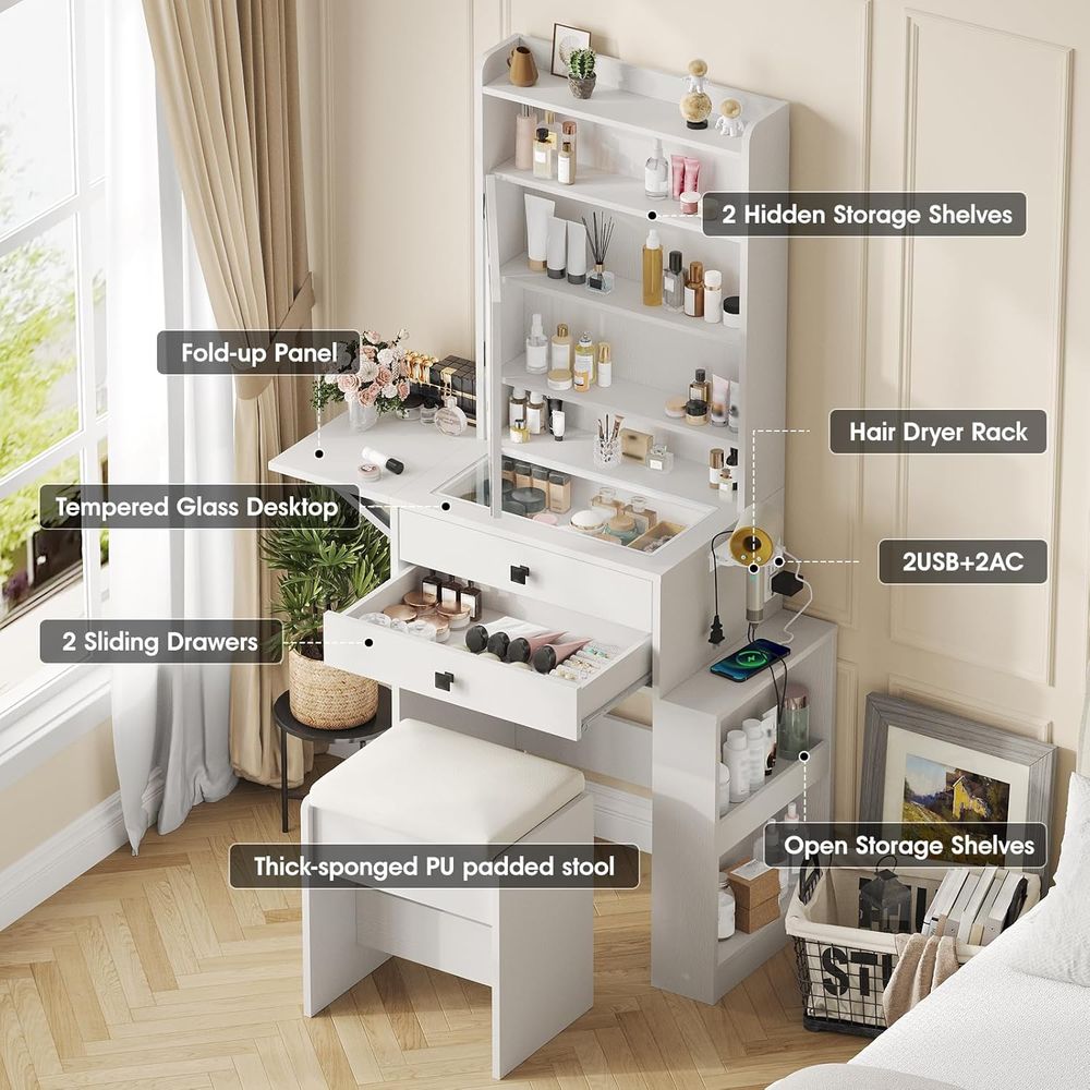 Vabches Small Makeup Vanity De - Desk Vanity Setup avaliação e preço