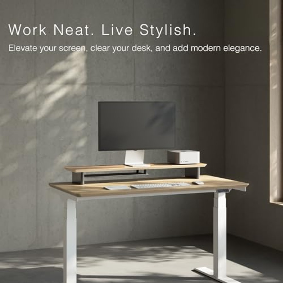 White Oak Dual-Tier Ergonomic  - Desk Setup Dual Monitor avaliação e preço