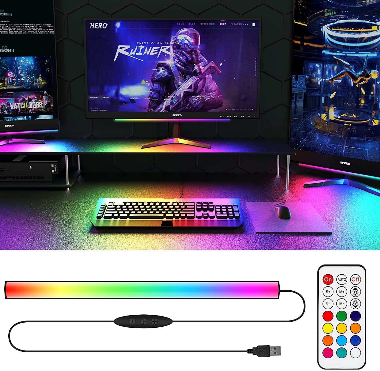 Under Monitor Light Bar RGB Dr - Gaming Setup Desk avaliação e preço